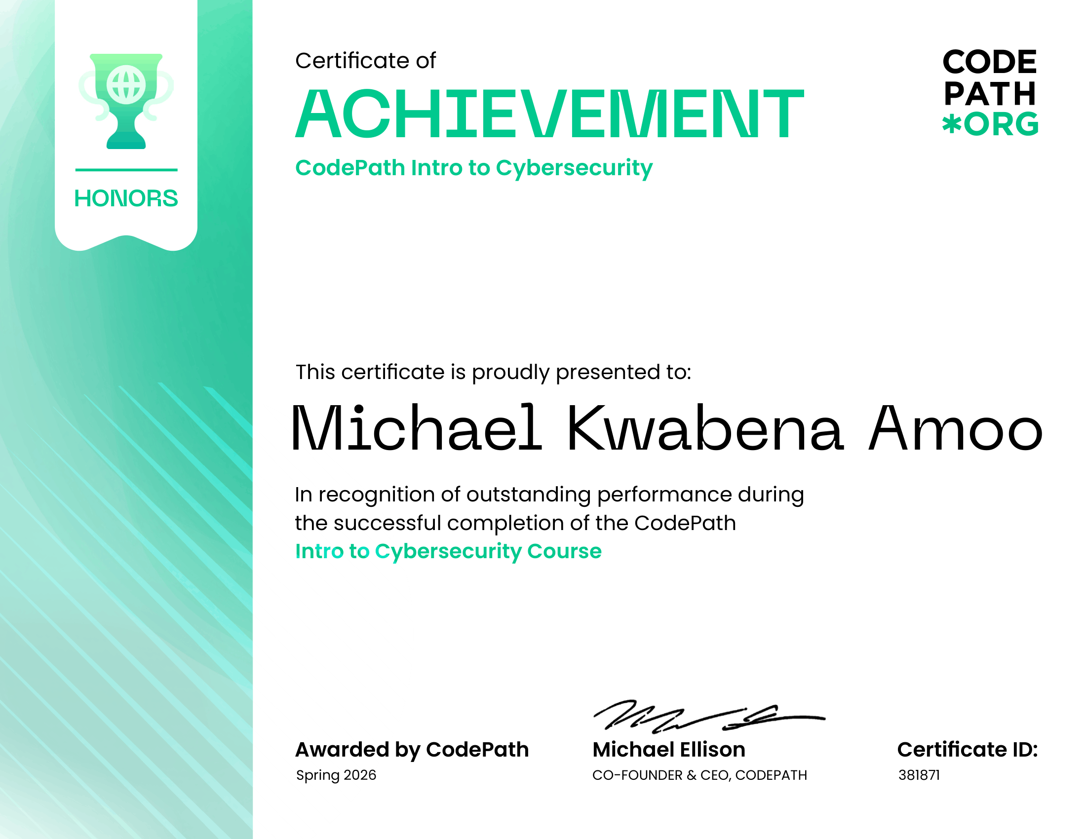Intro to Cybersecurity Certificate