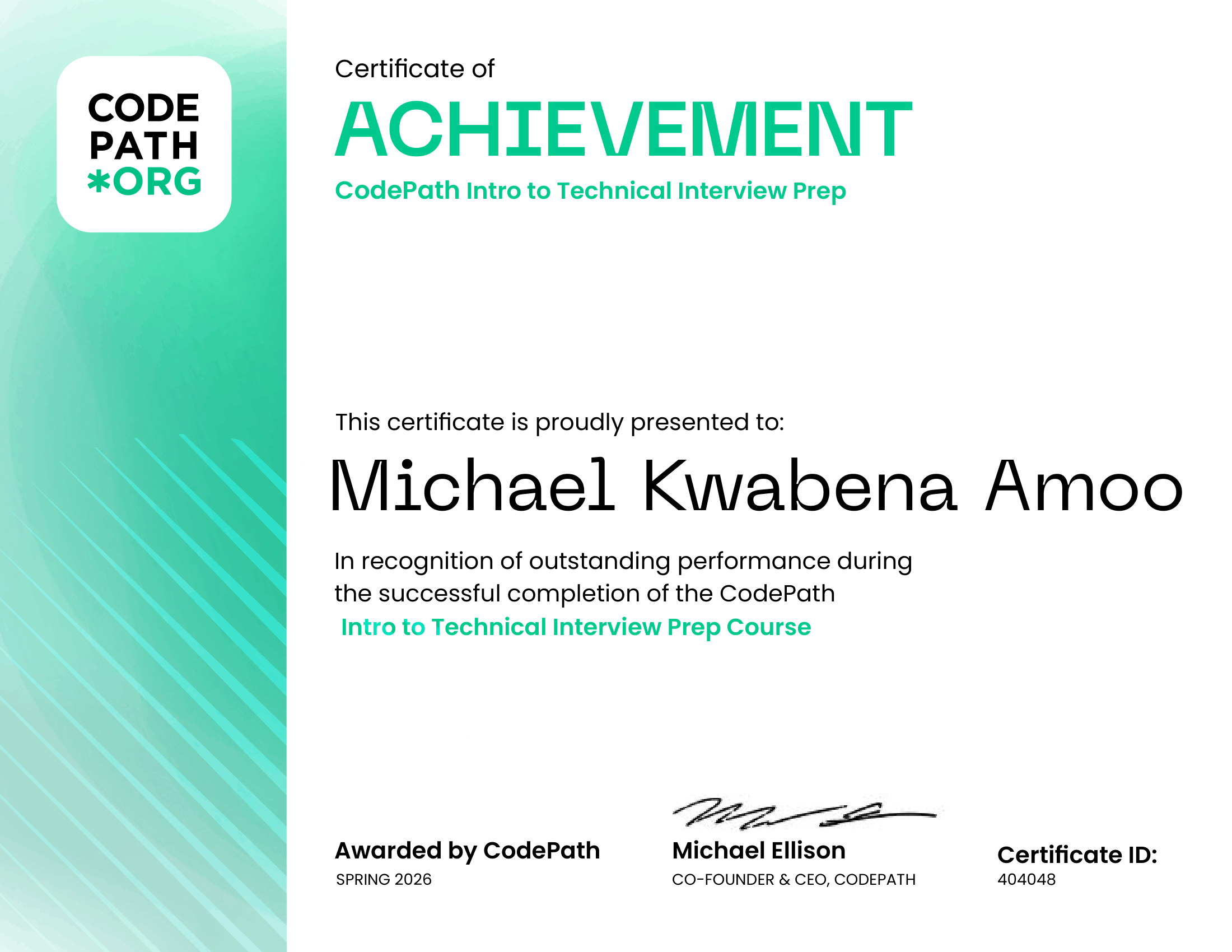 Technical Interview Prep Certificate