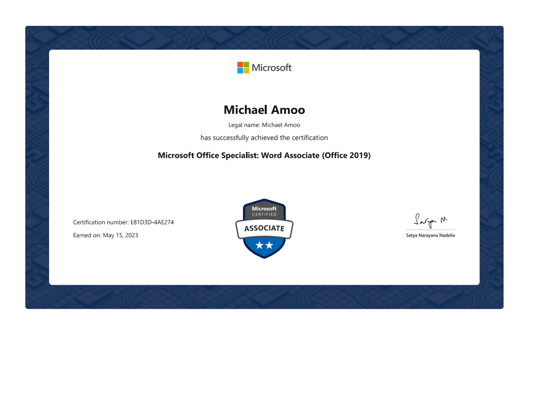 Microsoft Word Specialist Certificate